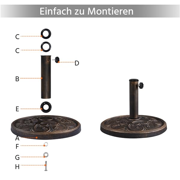 Yaheetech Sonnenschirmständer Balkonschirmständer Marktschirmständer Sonnenschirmfuß Sonnenschirm Ständer für Sonnenschirmstöcke bis 38 mm / 48 mm, Bronze