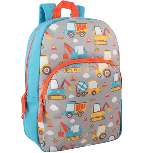 Image of Trail maker 15 Inch Kids Backpacks for Boys & Girls | Preschool, Kindergarten, Elementary School Backpacks with Adjustable, Padded Straps (Construction Trucks)