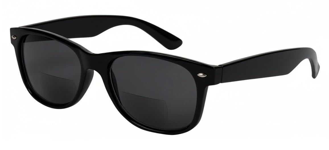 I-Sential Bifocal Reading Sunglasses Sun Readers Tinted Glasses Retro Black Frame Mens Womens Classic With Case +2.50