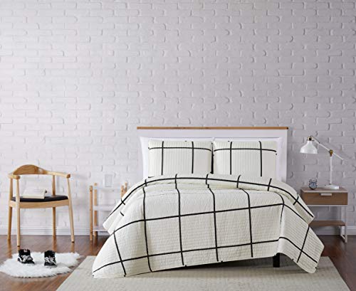 Exclusive Discount 70% Price  Truly Soft Everyday Kurt Black and White Stripe Quilt, Full/Queen, Windowpane