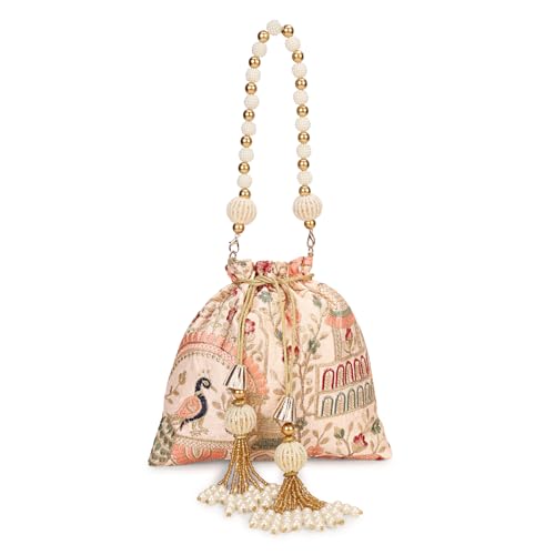 Image of LONGING TO BUY Indian Ethnic Pearls & Sequence Potli Bag for Women, Wedding Potli Bag and For Ethnic Wear
