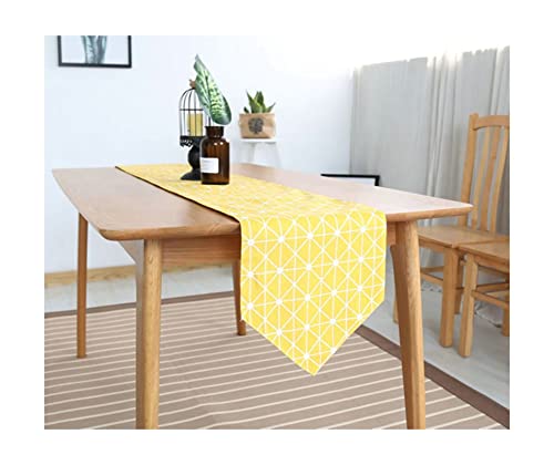 Chemin de table jaune lavable anti-rayure motif géométrique lin et coton