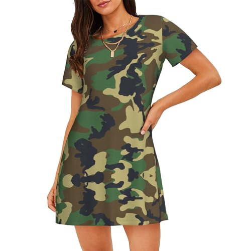 OKFSTY Grünes Militär-Camouflage-Nachthemd für Damen, Schlaf-Shirts, kurzärmelig, Nachthemd, Pullover, Nachthemd, weiche Nachtwäsche, Schwarz ,...