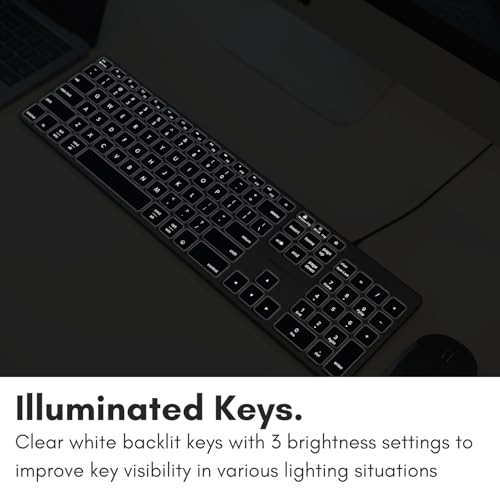 Macally Wired Keyboard for Mac with USB Hub (2X USB-A / 1x USB-C) - Compatible Backlit Apple Keyboard with Dual Interface - Auto OS Detection for Mac, MacBook Pro/Air, iMac, PC, Android, iPad, iOS