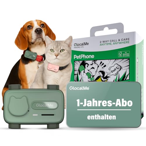 GlocalMe PetPhone GPS Tracker Hund, AI-Gesundheitsmonitor & Aktivitätstracking, Weltweite Live-Ortung & 6 Ortungstechnologien, Weglaufalarm, GPS Tracker Katze (Grün-1Jahr ABO)