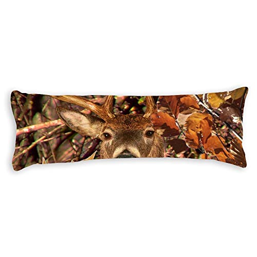 Yilooom Buck Head In Camouflage White Tail Deer Body Pillow Cover Pillowcases With Envelope Closure Double Sided Body Pillow Cases 20" X 54" #TOP2