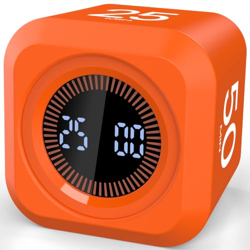 Pomodoro Timer Cube with Silicone Case 5/10/25/50 min, Vibrate&Sound Alarm