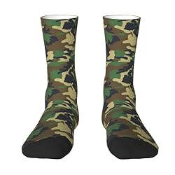 WURTON Calcetines unisex con estampado de camuflaje militar verde para adultos, calcetines largos hasta el tobillo, para uso diario, Blanco, talla única