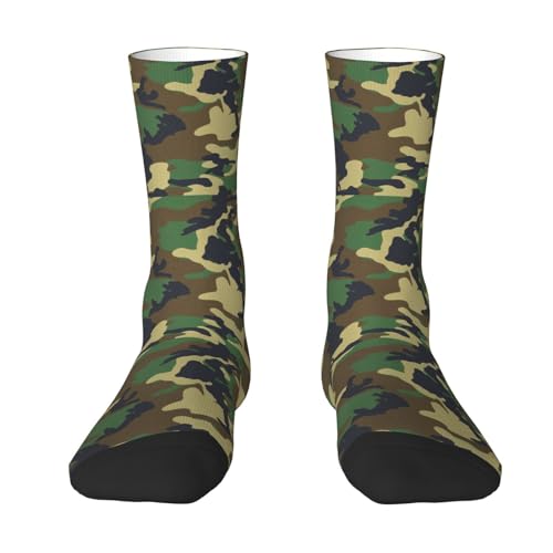 WURTON Calcetines unisex con estampado de camuflaje militar verde para adultos, calcetines largos hasta el tobillo, para uso diario, Blanco, talla única