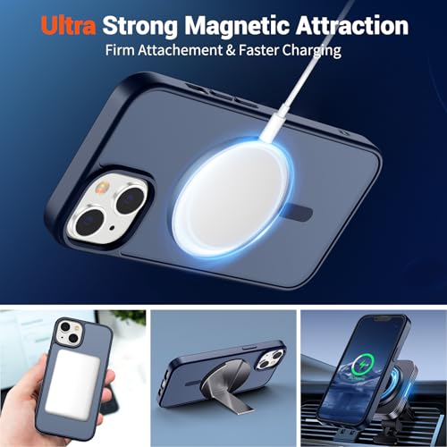 Image of SUPFINE Magnetic for iPhone 14 Case & iPhone 13 Case with Screen Protector (Compatible with MagSafe)(Military Grade Drop Protection) Translucent Matte Shockproof Phone Cover,Dark Blue