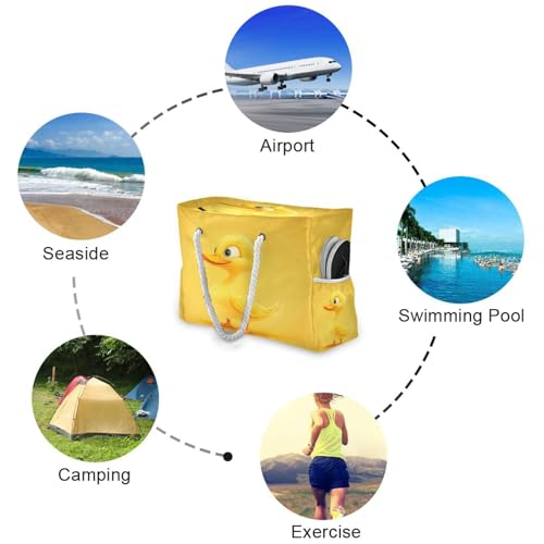 Duck (1) Beach Bag & Travel Tote Bag Large Sandproof with Zipper Closure, Wet Pouch for Swim Gym Travel, Lightweight Foldable Outdoor Bag4