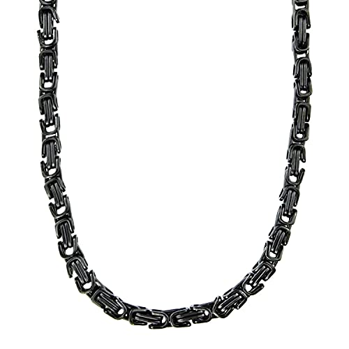 König Design 6 mm Königskette Armband Herrenkette Männer Kette Halskette Panzerkette, 45 cm Schwarz Edelstahl Ketten