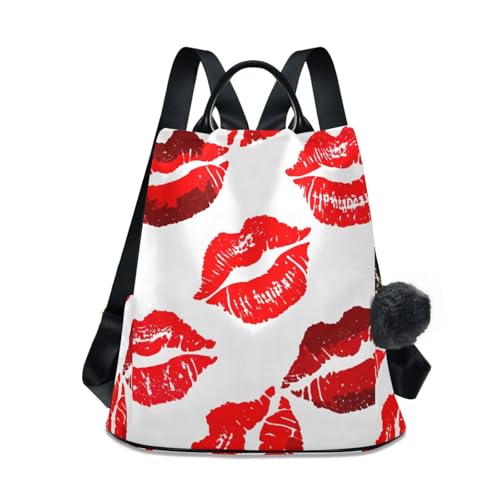 Sac à dos antivol pour femme blanc imprimé baisers avec pompon
