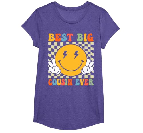 Retro Groovy Best Big Cousin Ever Girls Boys T-Shirt, Girls, Purple Heather, X-Small
