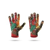Gants Femme Hiver,Gants D'Écran Tactile Pour Femmes Hiver Chaud Gant Tricoté Couleur Rétro Totem Impression Géométrique Ethnique Coupe-Vent Mitaines À Doigt Complet Pour Conduite Unisexe March
