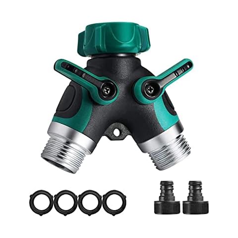 Calish 2 Way Garden Hose Splitter, Outdoor Utility Y Valve Hose Connector, Comfortable Rubberized Grip Faucet Adapter with 2 Connectors and 4 Rubber Washers Cover