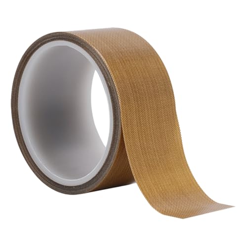 50 mm x 10 m Cinta de Teflón de Alta Temperatura, Cinta Adhesiva Teflón, Espesor 0,18mm, Resistente al Calor Hasta 300℃, Cinta de Tela de Vidrio PTFE Fibra de Vidrio, para Máquina Selladora al Vacío