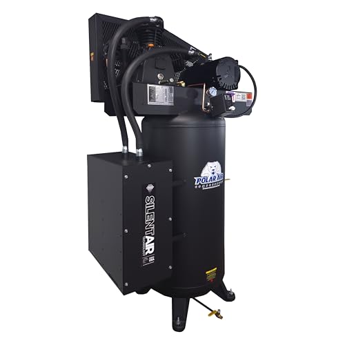 POLAR AIR Industrial 3-Cylinder Silent Air Compressor - 5HP 60 Gal Vertical 2-Stage, 19CFM 230V 1-Phase with Splash Lube Pump & Isolator Pads - PS05V060Y1