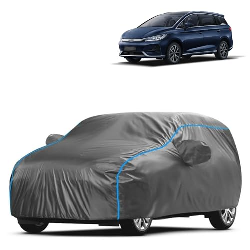 Image of Kerwa Car Body Cover Waterproof Compatible with BYD eMAX 7 | Scratch Proof, Anti-Dust, UV Protection with Windproof Buckle Strap and Mirror Pockets, Bottom Elastic Fitted-Grey