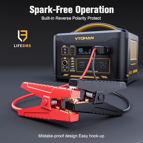 Image of VTOMAN Jump 1800 Portable Power Station &12V Car Jump Starter, 1548Wh LiFePO4 Battery Solar Generator with Jumper Cable, 1800W 3xAC Outlets, 2xPD 100W for Camping Roadside Rescue