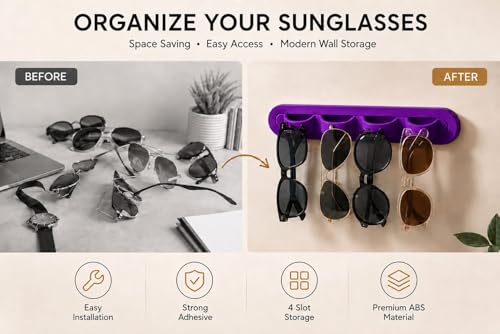 Image of Sunglasses Organizer, Wall Glasses Holder, Acrylic Sunglasses Display, Eyeglass Organizer for Multiple Glasses for Office & Home Decor, Unique Gifts for Husband, Women & Girls