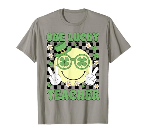 Groovy shamrock one lucky teacher st patricks day men women t-shirt
