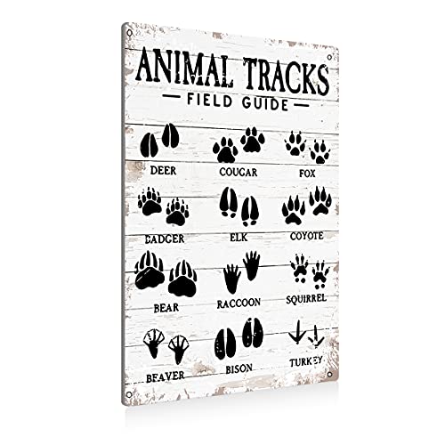 Image of Animal Tracks Field Guide Sign Metal Tin Sign Wall Art Decor Farmhouse Home Rustic Decor Gifts - 8x12 Inch