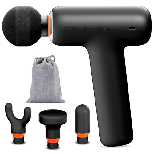 Image of Sharper Image PowerBoost Core Mini Massage Gun [2026 Version] Deep Tissue Percussion Massager with 6 Speeds for Back & Full Body Muscle Pain Relief, Portable with 4 Attachments & Carry Pouch
