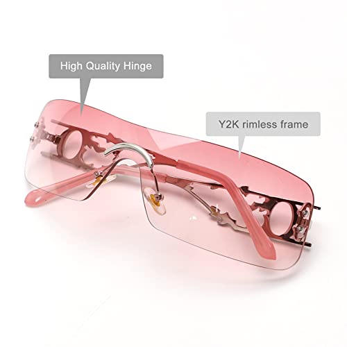Image of SENMARIES Rimless Y2k Sunglasses For Women Men Rectangle Vintage glasses Fashion Flame Metal Sunglass Frameless Retro Eyewear