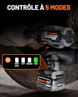 DOVAMAN TITANCE X9 Clé à Choc Sans Fil, 2200Nm Couple Élevé 3/4'' Clé à Choc, 20V Sans Balais, 5 Vitesses, Batterie 4.0Ah, Chargeur, Perceuse à Choc Électrique pour Travaux Lourds