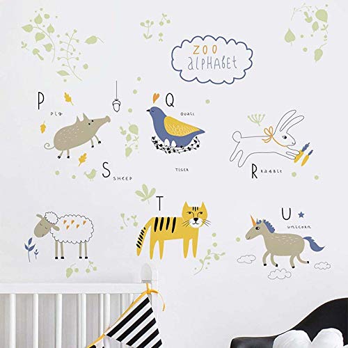 Image of Alphabet Zoo Animals Wall Stickers for Kids Room Decor Nursery Playroom Classroom Living Room Decoration Boho Wall Art-Self-Adhesive
