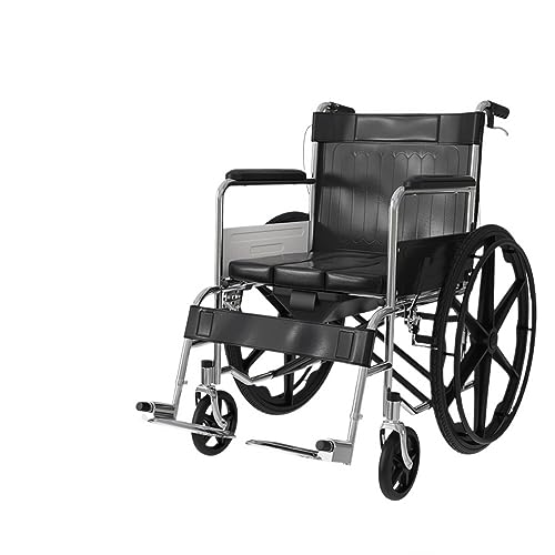 車椅子折りたたみ軽量小型電気メッキ高齢者トイレ付き多機能ポータブルウォーキングトロリー (一体型ホイール - 電気メッキレザー)