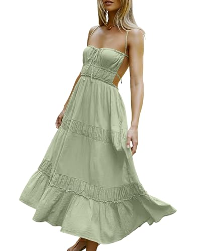 Image of VIUTIL Flowy Maxi Dress for Women Summer Cotton Backless Beach Long Dress with Pockets 2026