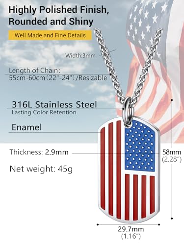 PROSTEEL American Flag Necklace for Men, USA Flag Eagle/Cross Pendant, Stainless Steel Dog Tag Necklace, US Patriotic Jewelry, 22"-24" Adjustable, Come with Box3