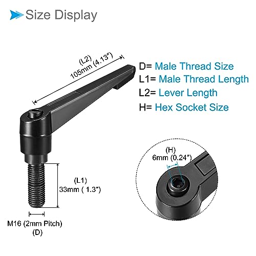 Image of Clamping Lever Handles, M16 x 33mm Male Thread, Adjustable Quick Release Locking Rotating Bolt Knobs Black - (Applications: for Lathe Machinery), 1-Piece