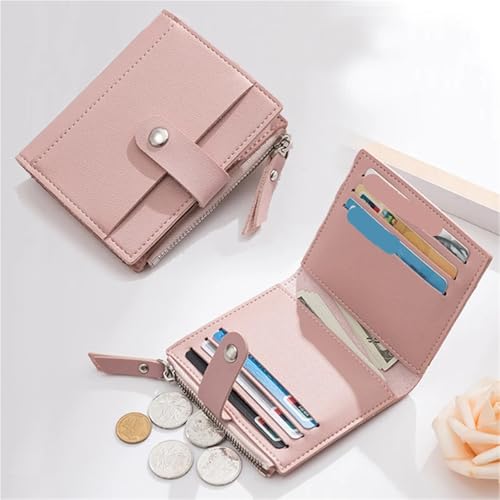 2 Pcs Women Wallets Leather Female Purse Mini Solid Multi-Cards Holder Coin Short Wallets Slim Small Wallet Zipper Hasp Coin Purse(Pink)2