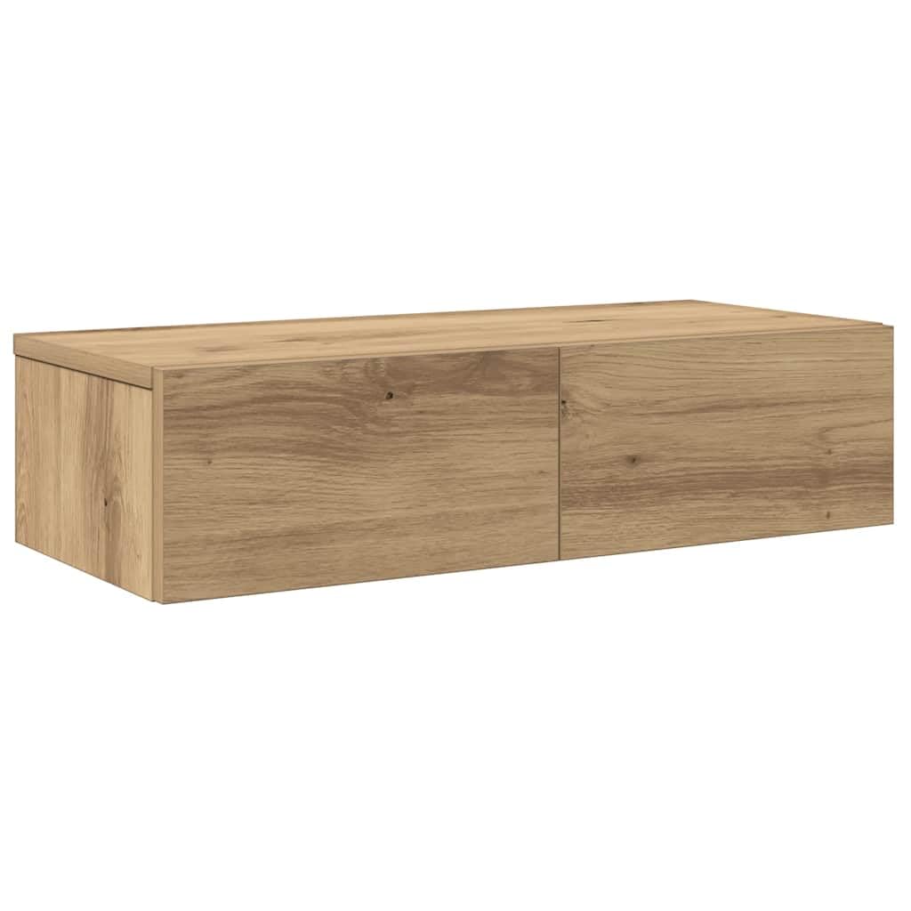 vidaXL Wall Shelf with Drawers Artisian Oak 60x26.5x15 cm Engineered Wood, wall shelf with cabinet, wall mounted storage cabinet, wall storage unit