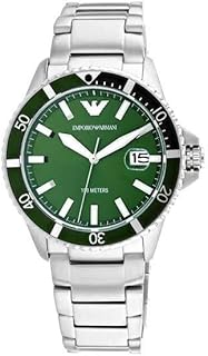 ساعة رجالية فاخرة، إطار فضي من الستانلس ستيل، ميناء أخضر، مقاومة للماء حتى 100 متر