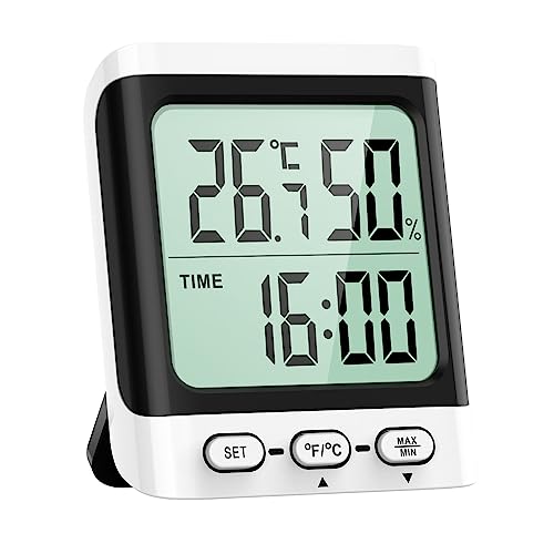 時計機能が付いている大きい LCD スクリーンのデジタル屋内家庭用温度計湿度計