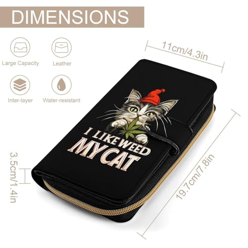 I Like Weed My Cat Womens PU Leather Wallet Long Purse Clutch Organizer for Office Travel2