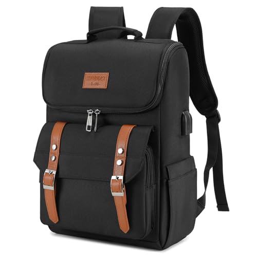 Image of YALUNDISI Vintage Backpack Travel Laptop Backpack with usb Charging Port for Women & Men College Backpack Fits 15.6 Inch Laptop Black Brown