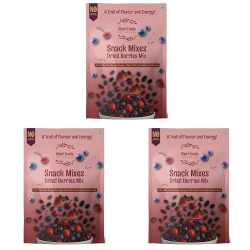 Image of Khari Foods - Mixed Berries Trail Snack - 250g Antioxidant Rich, No Added Sugar Healthy Snack - Blueberry, Cranberry, Black Raisin, Cherries & Strawberry in a Delicious Dried Berries Mix for Guilt Free Snacking
