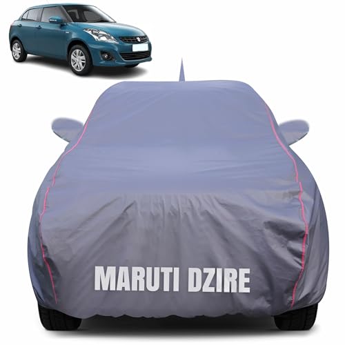 Image of 100% Waterproof Car Body Cover for Maruti Suzuki Swift Dzire (2017-2024) Mirror Pocket (Heat & UV Resistant, Triple Stitched, Soft Lining, Bottom Elastic & Piping) Grey