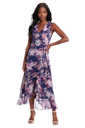 Image of London Times Women's Dresses Ruffle V-Neck and Faux Wrap Maxi Dress