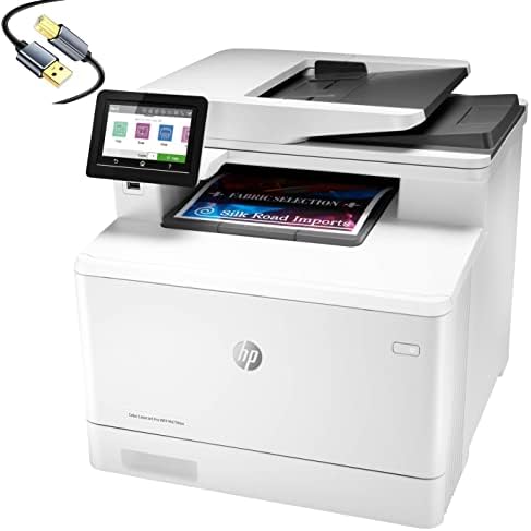 HP Color Laserjet Pro Multifunction M479fdw Wireless Laser Printer, White – Print Scan Copy Fax – 28 ppm, 600 x 600 dpi, Auto Duplex Printing, 50-Page ADF, Ethernet, Cbmou Printer＿Cable