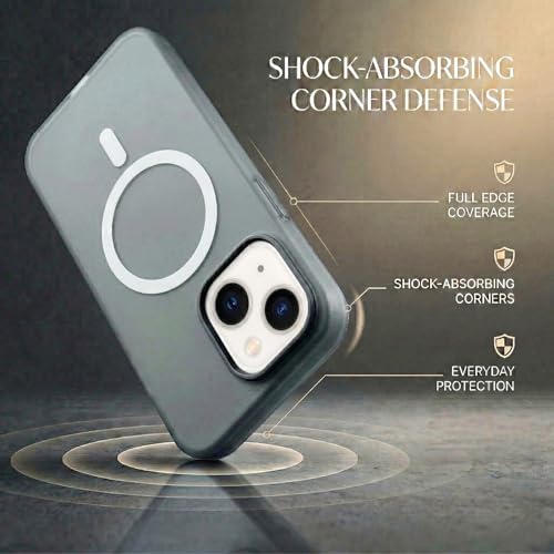 Image of amazon basics Luxury MagSafe Compatible Magnetic Case for iPhone 15 | Soft Touch Matte Pastel Finish | Shockproof Back Cover with Camera Protection (Black)