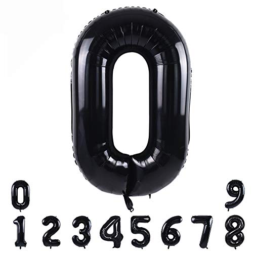 Image of TONIFUL 40 Inch Black Foil Number 0 Balloon, Milestone Birthday Decorations | Black 0 Balloon for 2027 Graduation New Year, 10th 30th 40th 50th Birthday, Black Birthday Party Decor for Men Boys Teens