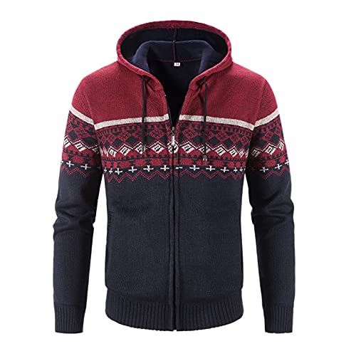 Mens Knitted Zip Up Hoodie Sweater Fleece Winter Thermal Zipper Jackets Long Sleeve Drawstring Baggy Pullover Tops3