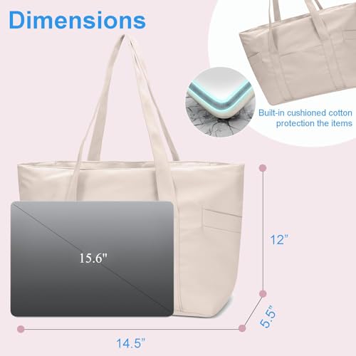Image of CTWWFS Large Tote Bag for Women with Zipper, Nylon Lightweight Work Tote with 15.6 inch Laptop Sleeve, Nurse Bag for Work College