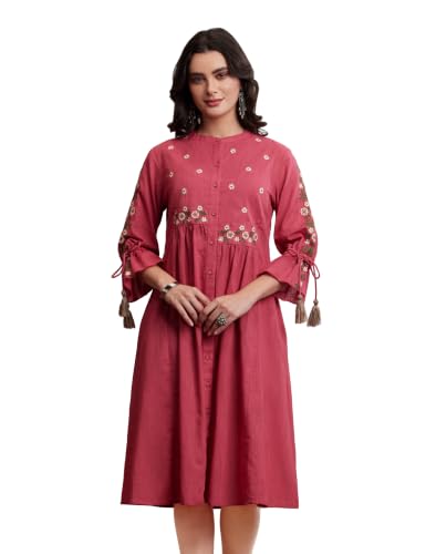 Image of Amazon Brand - Myx Women's Cotton Embroidered Dress | Below The Knee (Available in Plus Sizes)